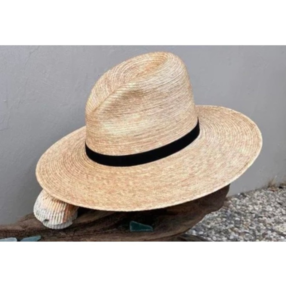 SunBody Hats Driftwood Palm Leaf Straw Fedora Cowboy Tan Handcrafted SZ 7 1/2